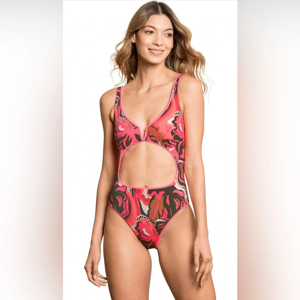 Maaji Coral Lava Reversible Cut-out One-Piece Swimsuit, Size Large, $168